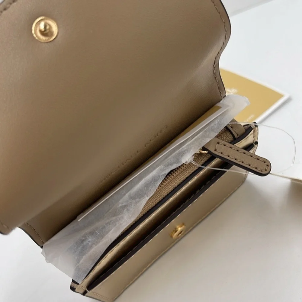 MICHAEL KORS Carson Small Metallic Pebbled Leather Wallet Pale Gold  NWT